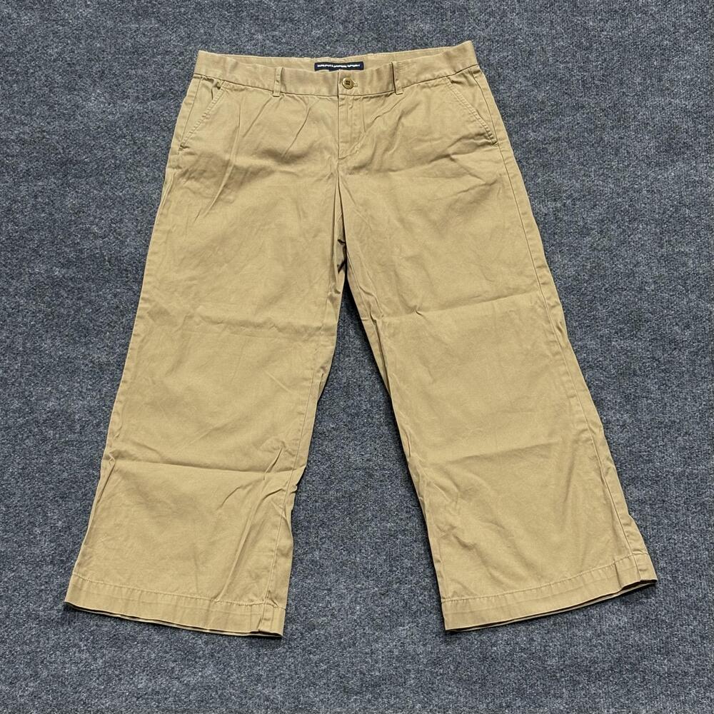 Ralph Lauren Sport Pants Womens 8 Khaki Wide Leg Cropped Chino Cotton Casual